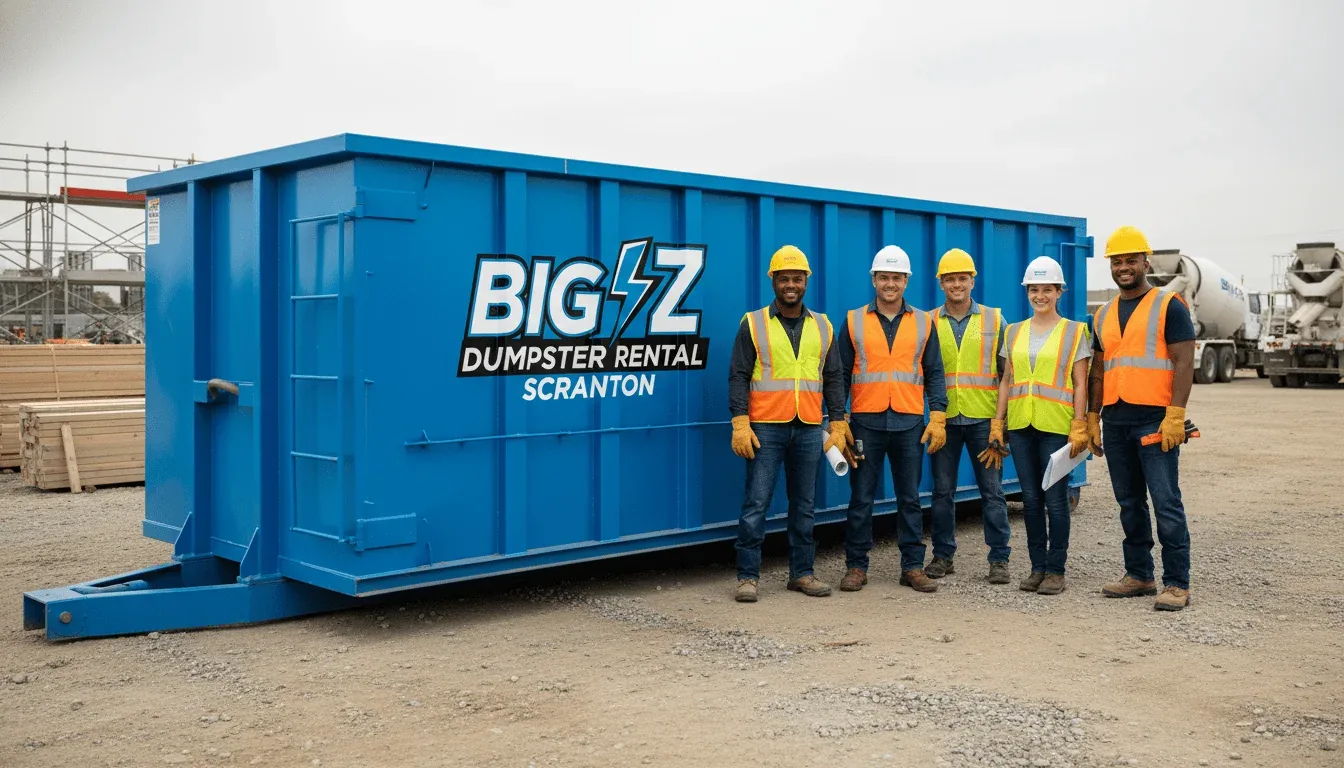 Roll-off dumpster on a residential construction site near Scranton, PA